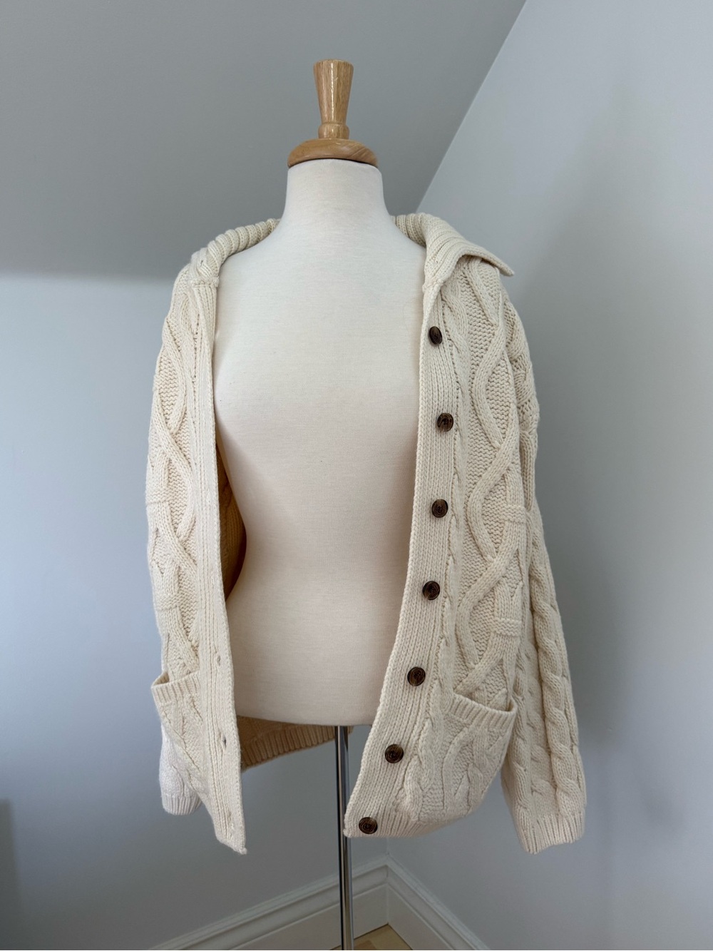 Brandy Melville Cream Cable Knit Button-Front Cardigan
